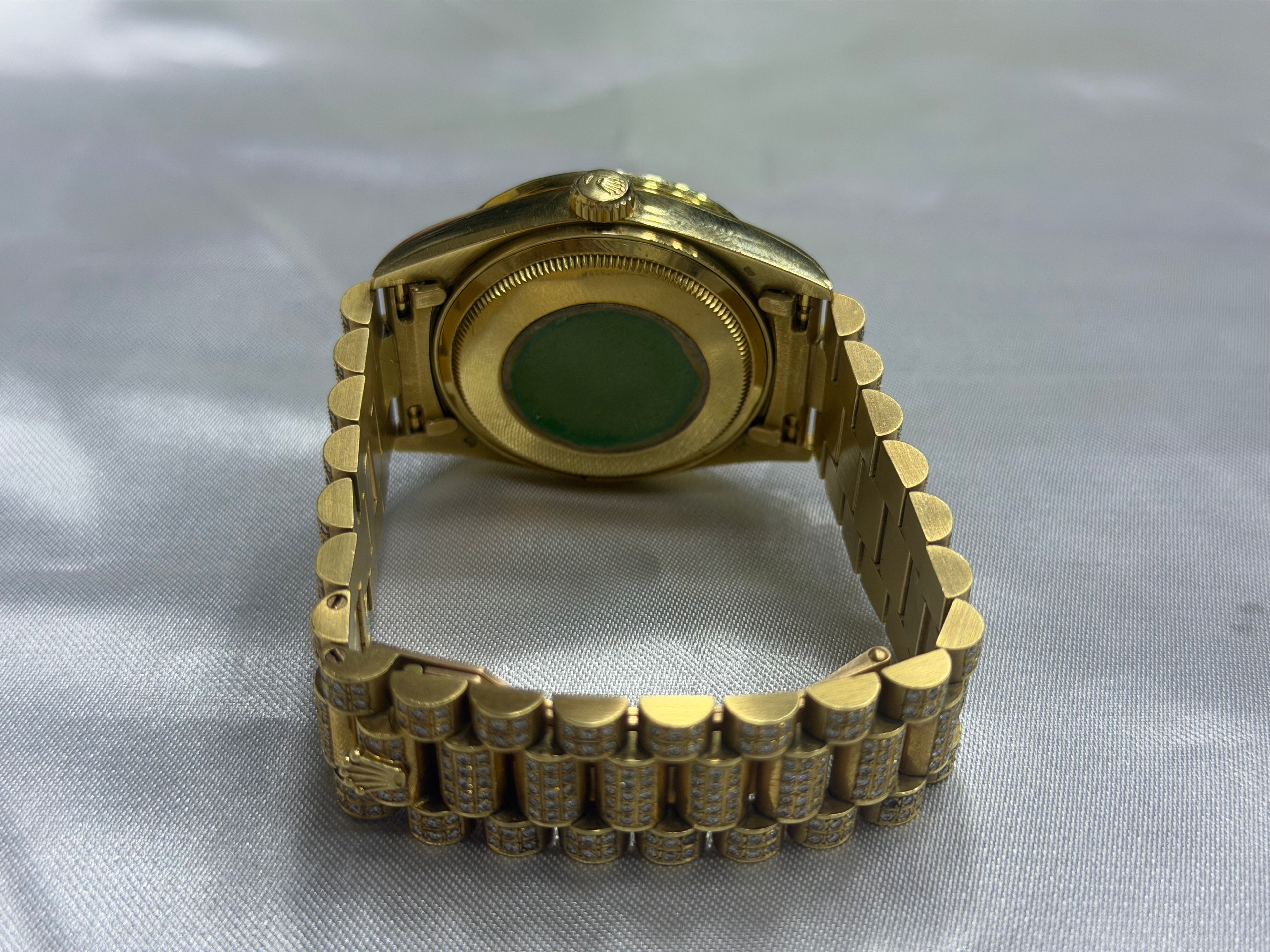 Rolex Day-Date President Yellow Gold Diamond Pavé Dial with Baguette Emerald Markers