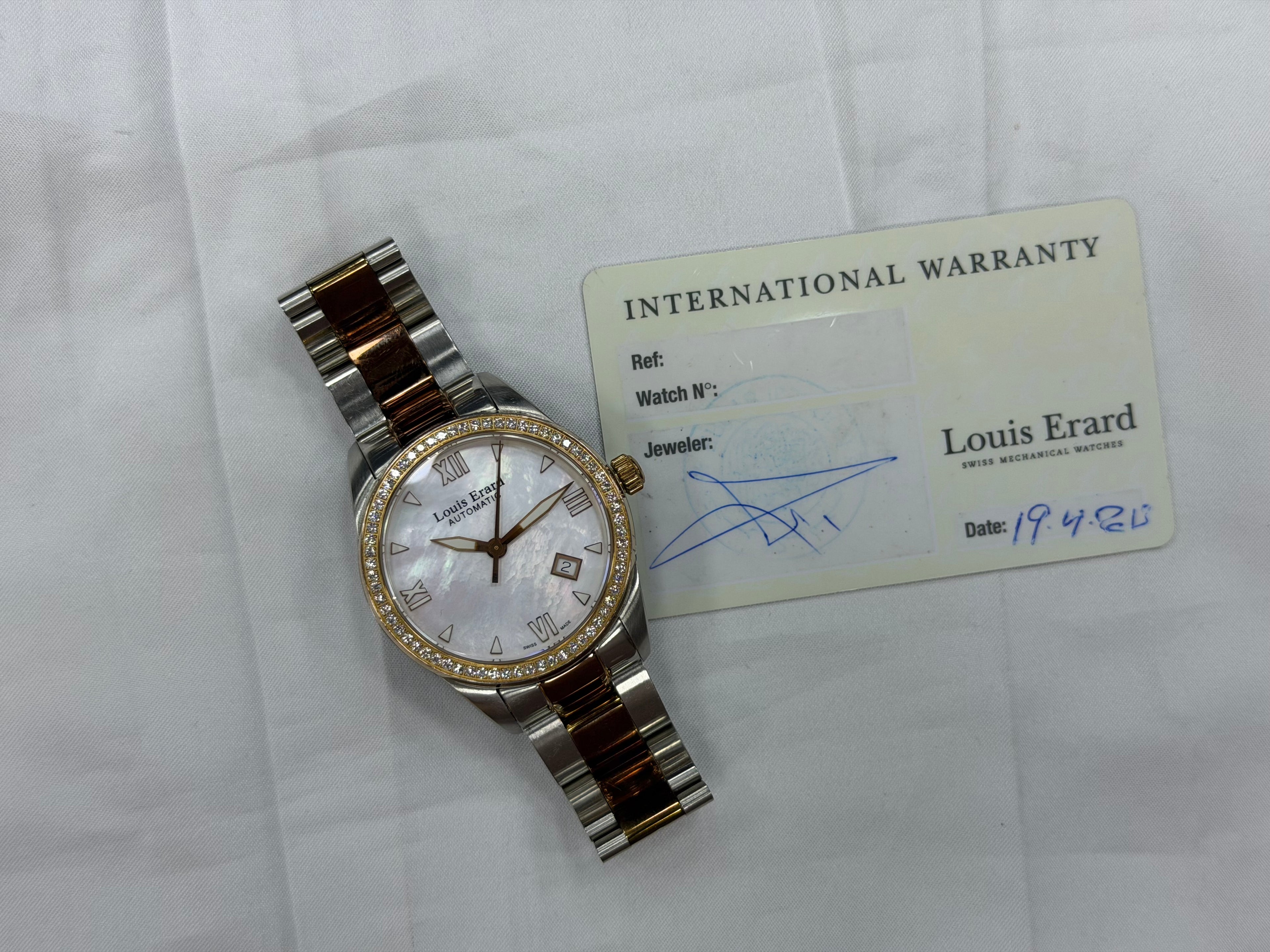 Louis Erard Heritage Automatic Watch - Mother of Pearl Dial & Diamond Bezel