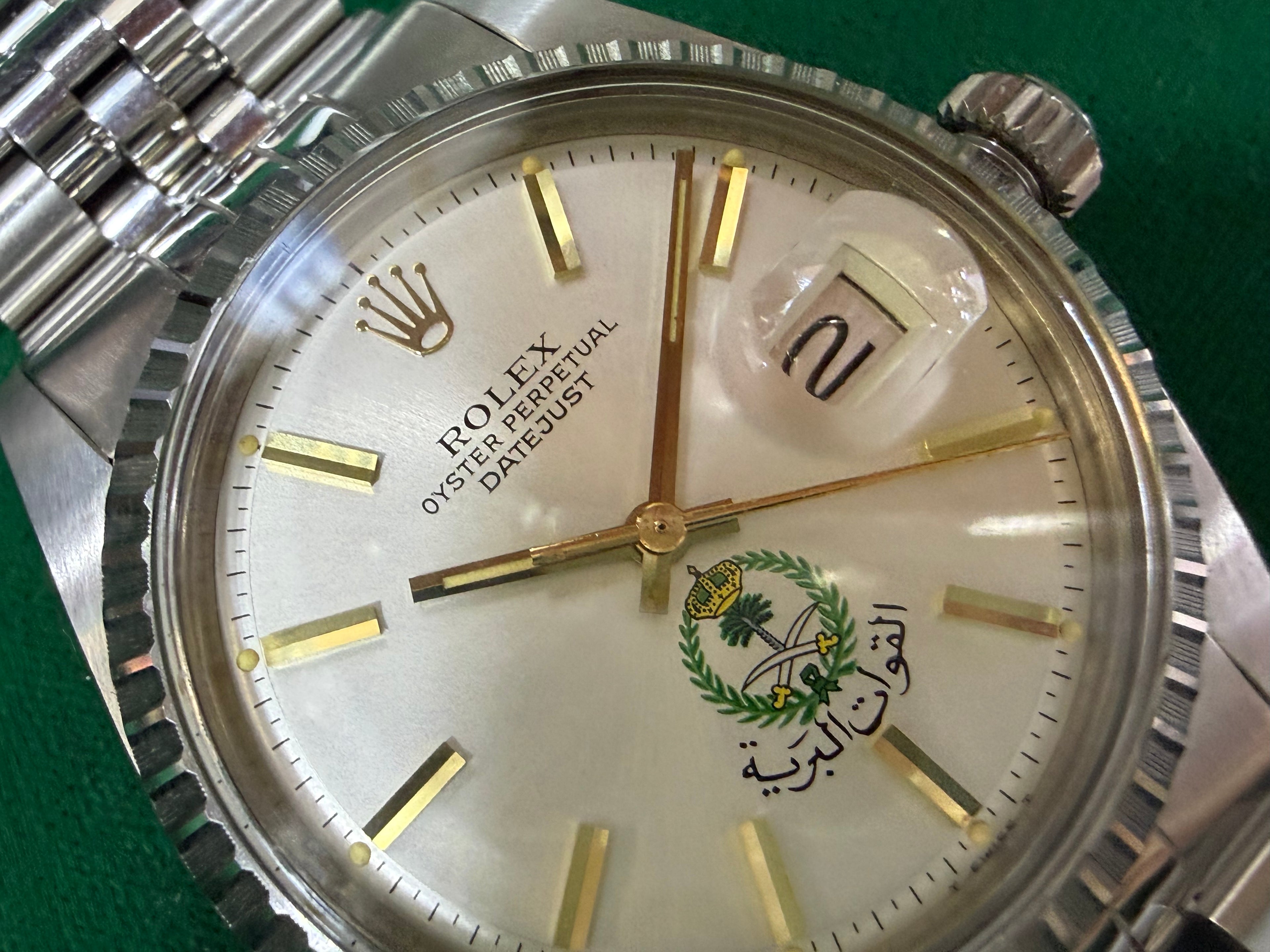 Rolex Datejust 1603 Vintage Steel – Rare Saudi Arabian Land Forces Dial (With Official Chronometer Papers)