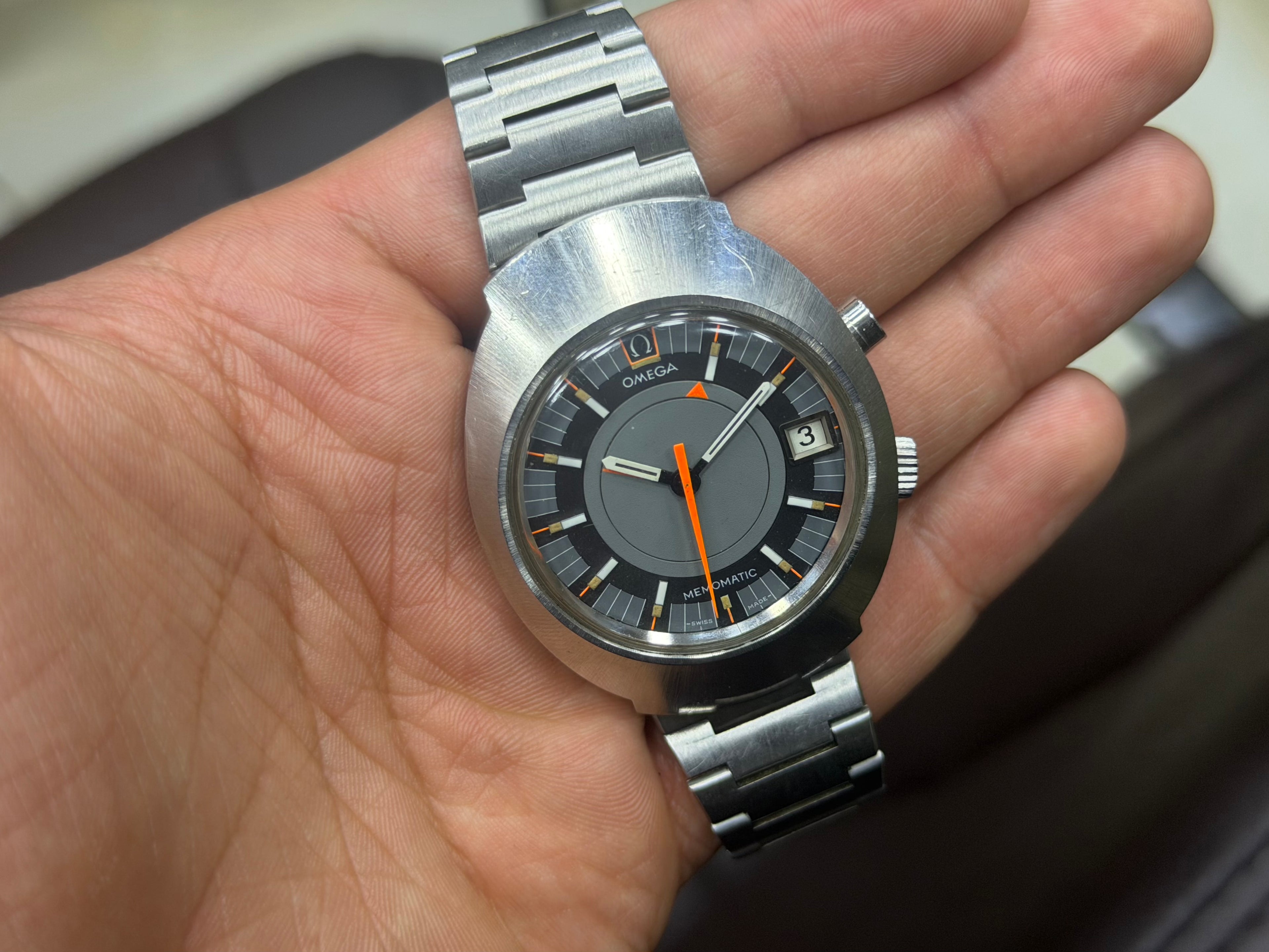 Rare Vintage Omega Seamaster Memomatic Alarm Watch - 1970s Cushion Case