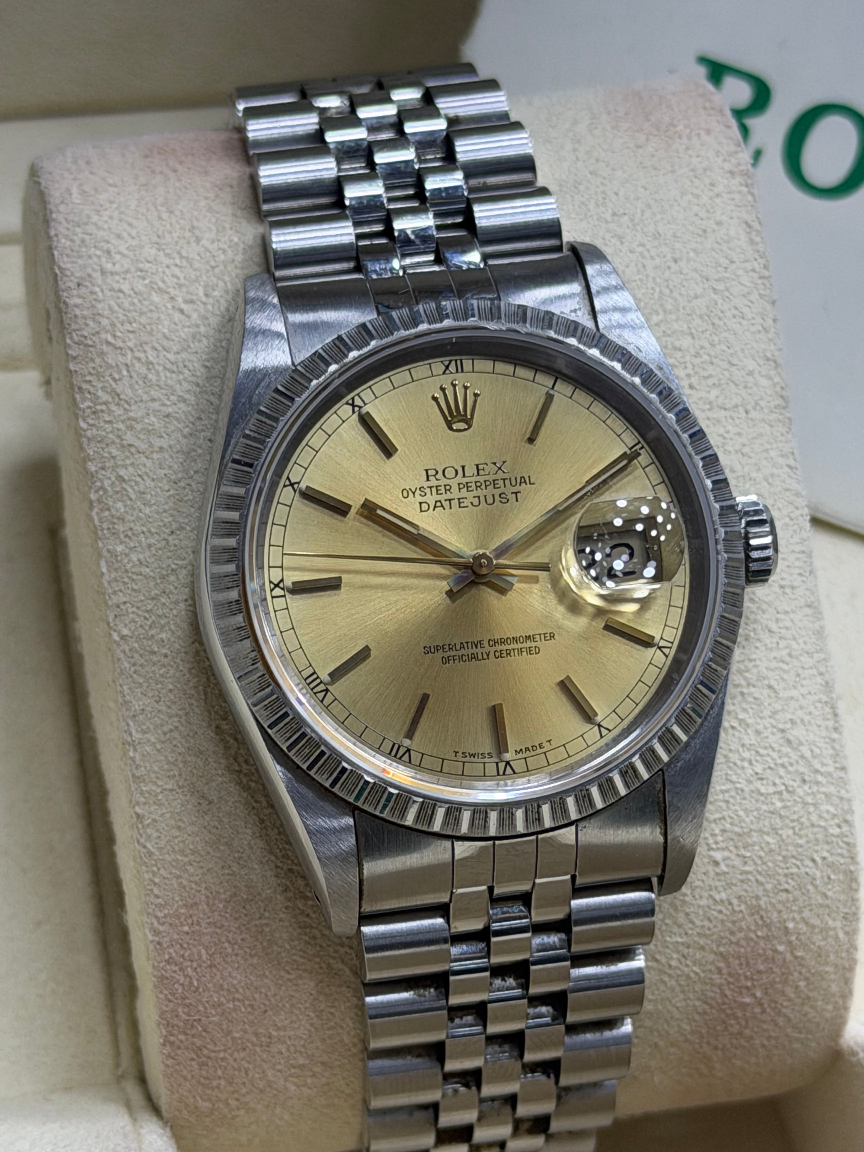 Vintage Rolex Datejust 36 Stainless Steel Champagne Dial - Ref. 16220 / 16234 (With Box & Papers) 1999