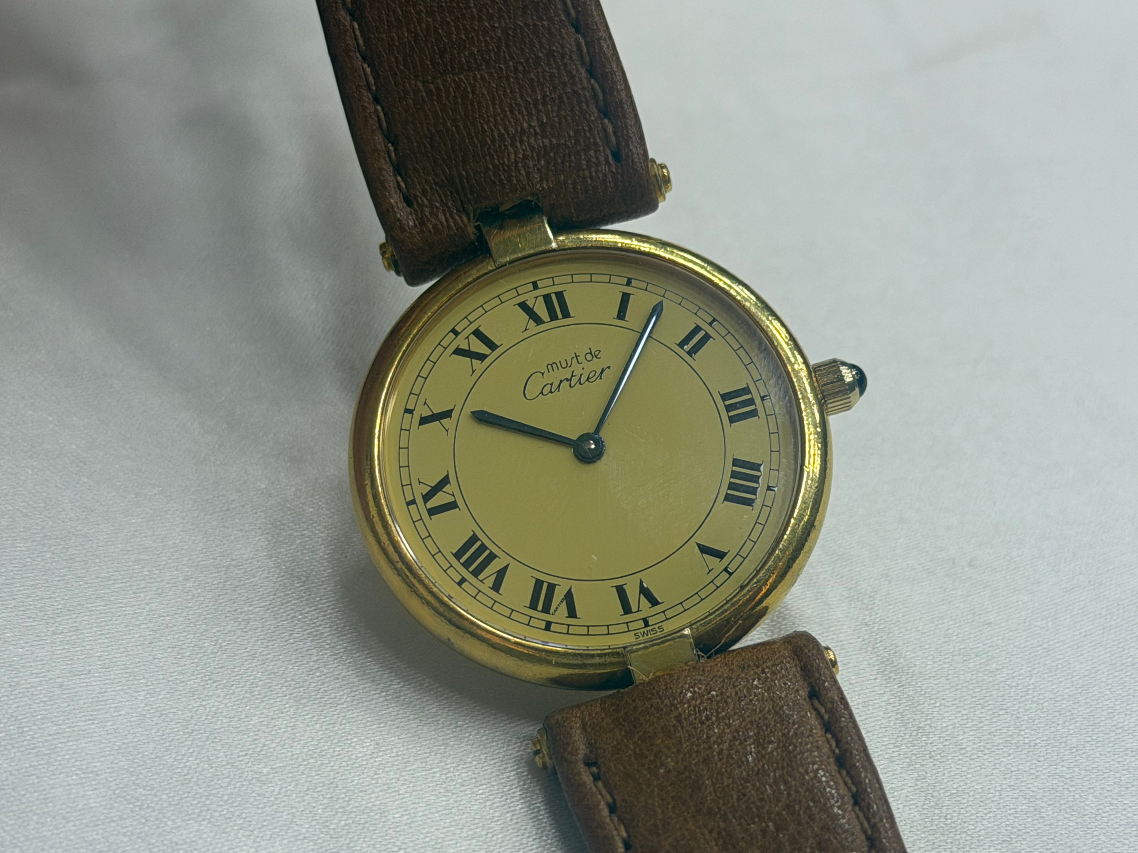 Vintage Must de Cartier Vendôme Vermeil 925 Silver Gold Plated - Classic Lemon Roman Dial