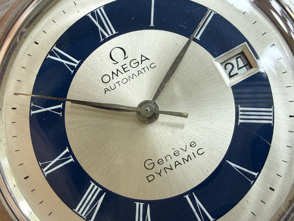 Vintage Omega Genève Dynamic Automatic - Rare Blue & Silver Roman Bulls-Eye Dial
