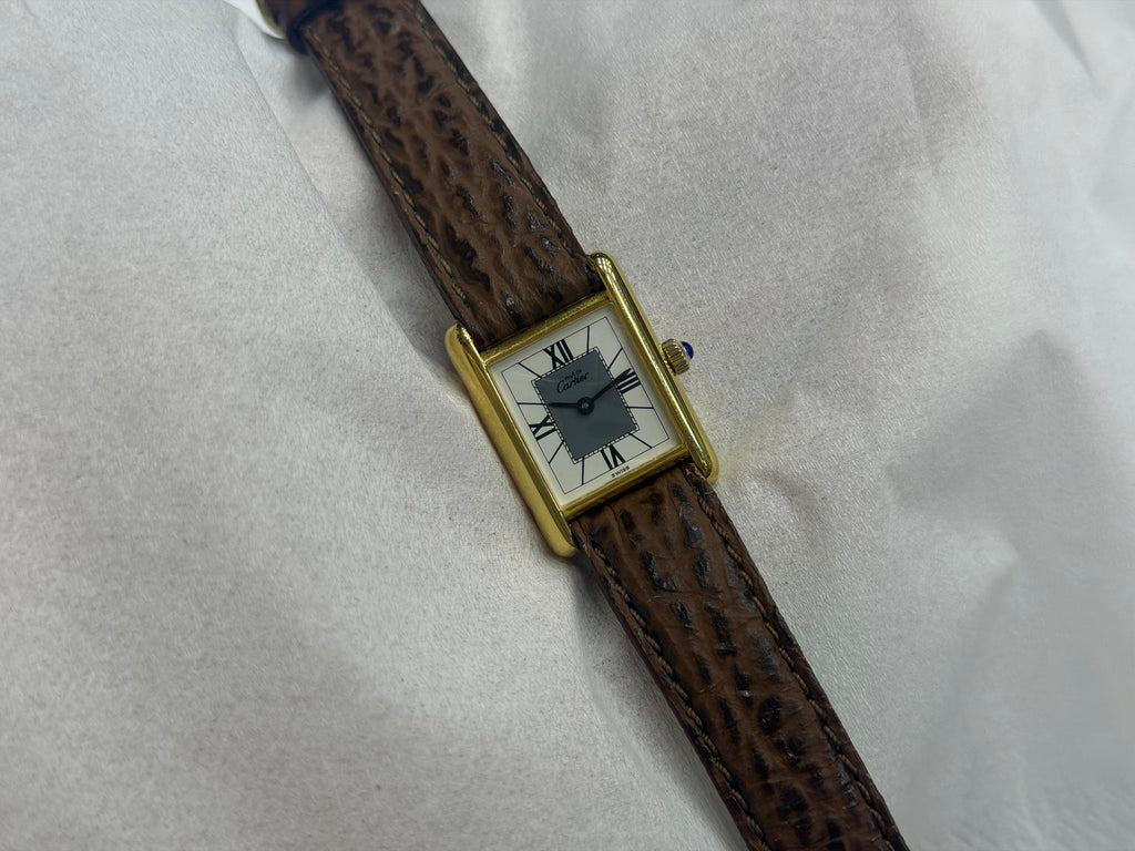 Vintage Must de Cartier Tank Vermeil 925 Silver Gold Plated - Rare Slate & Exploding Roman Dia