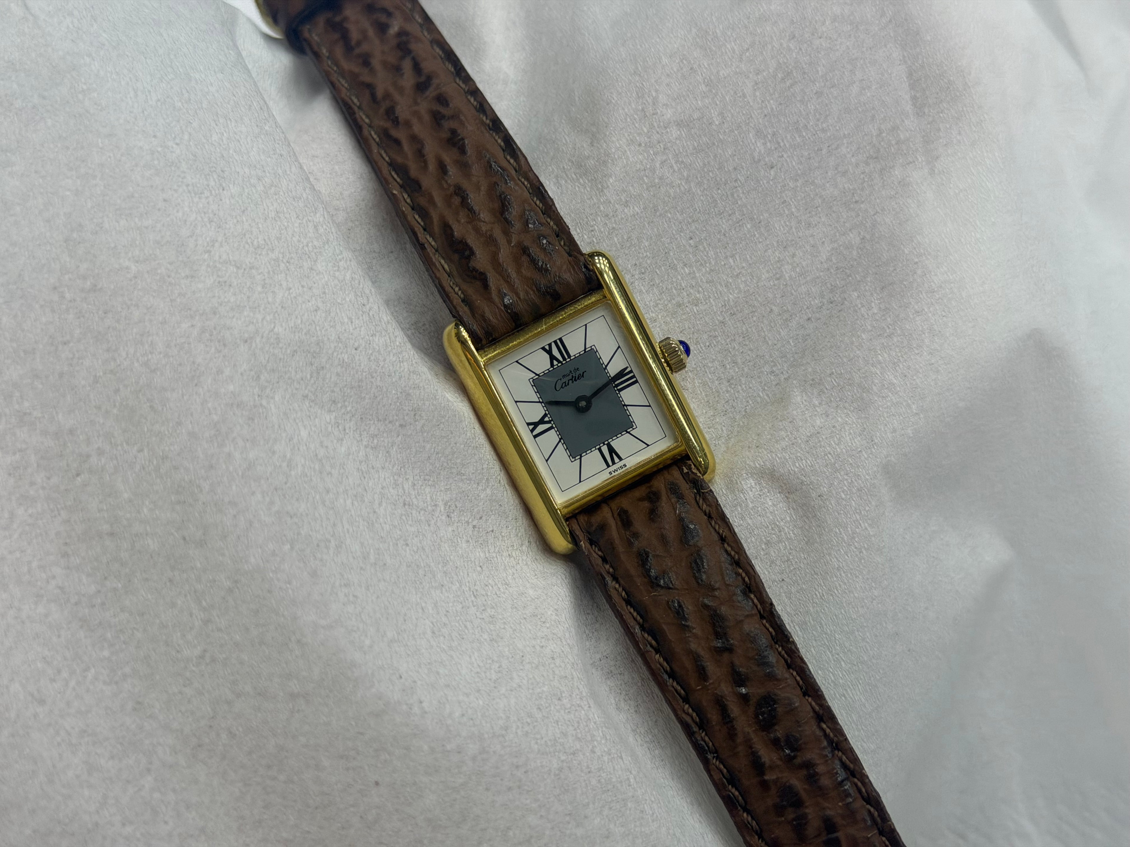 Vintage Must de Cartier Tank Vermeil 925 Silver Gold Plated - Rare Slate & Exploding Roman Dia