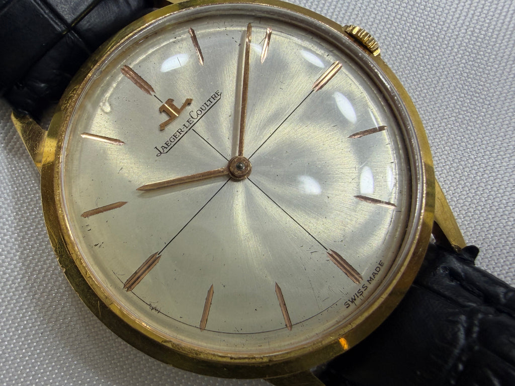 Vintage Jaeger-LeCoultre Mechanical Dress Watch Gold - Rare Sunburst Crosshair Dial