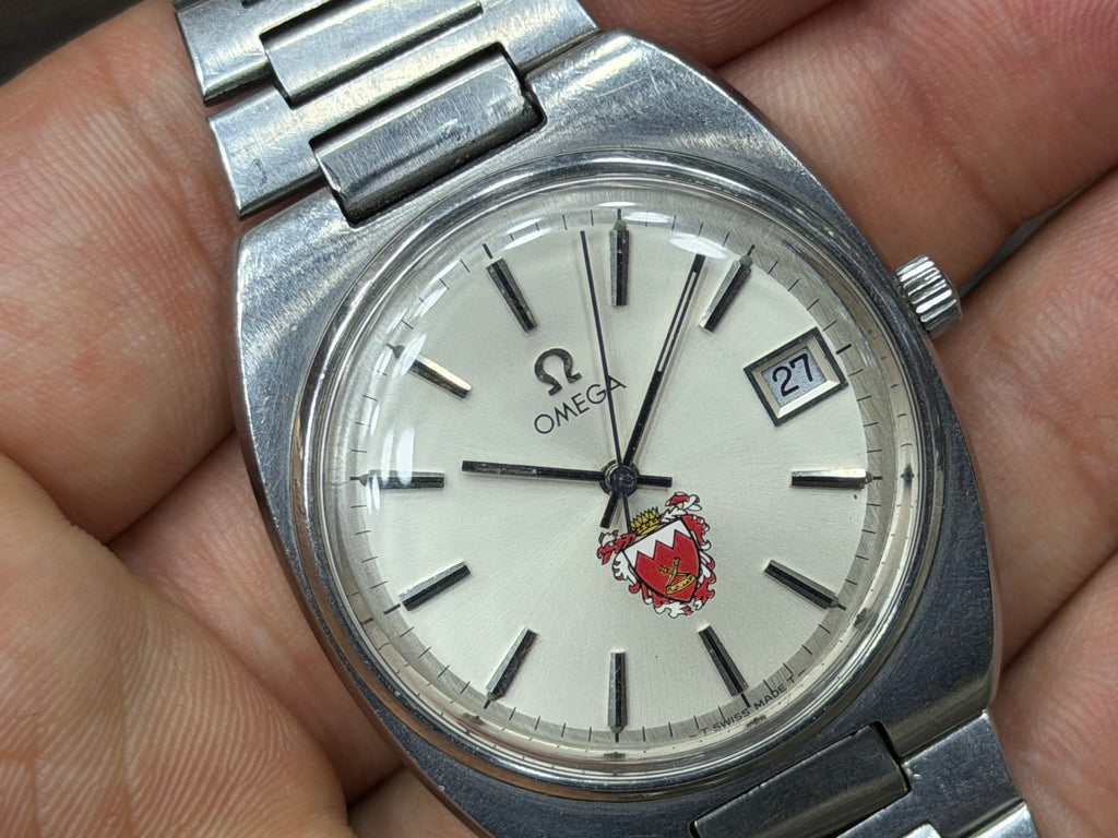 Rare Vintage Omega Seamaster Stainless Steel Royal Crest of Bahrain Dial with Original Stamped Box