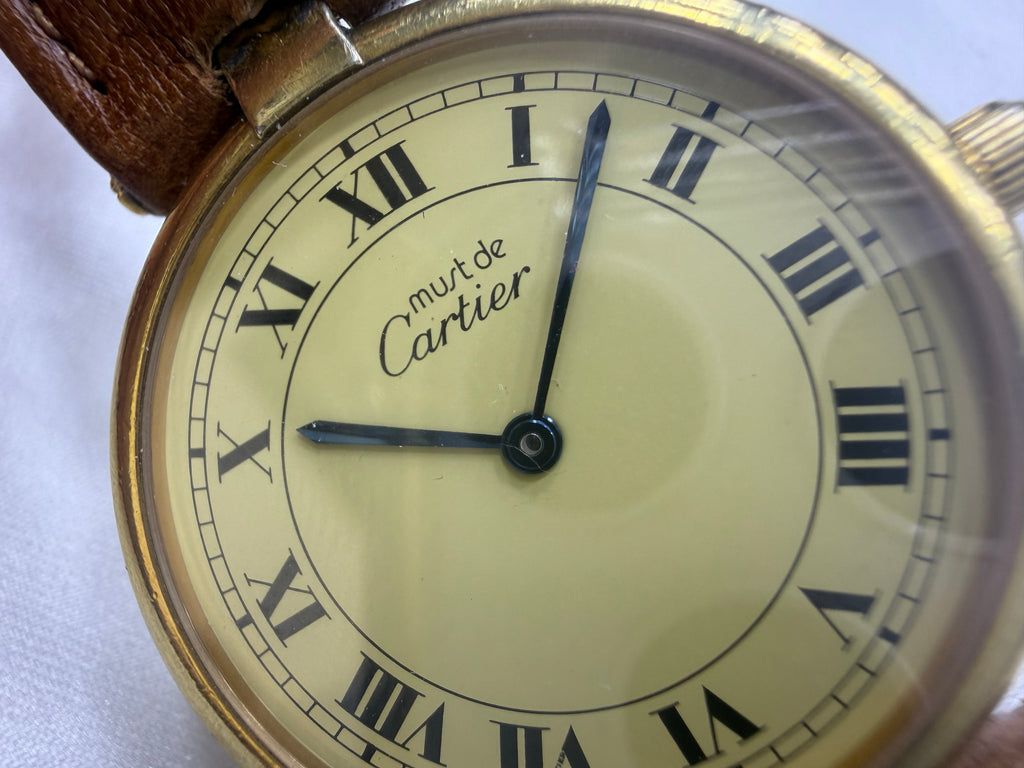 Vintage Must de Cartier Vendôme Vermeil 925 Silver Gold Plated - Classic Lemon Roman Dial