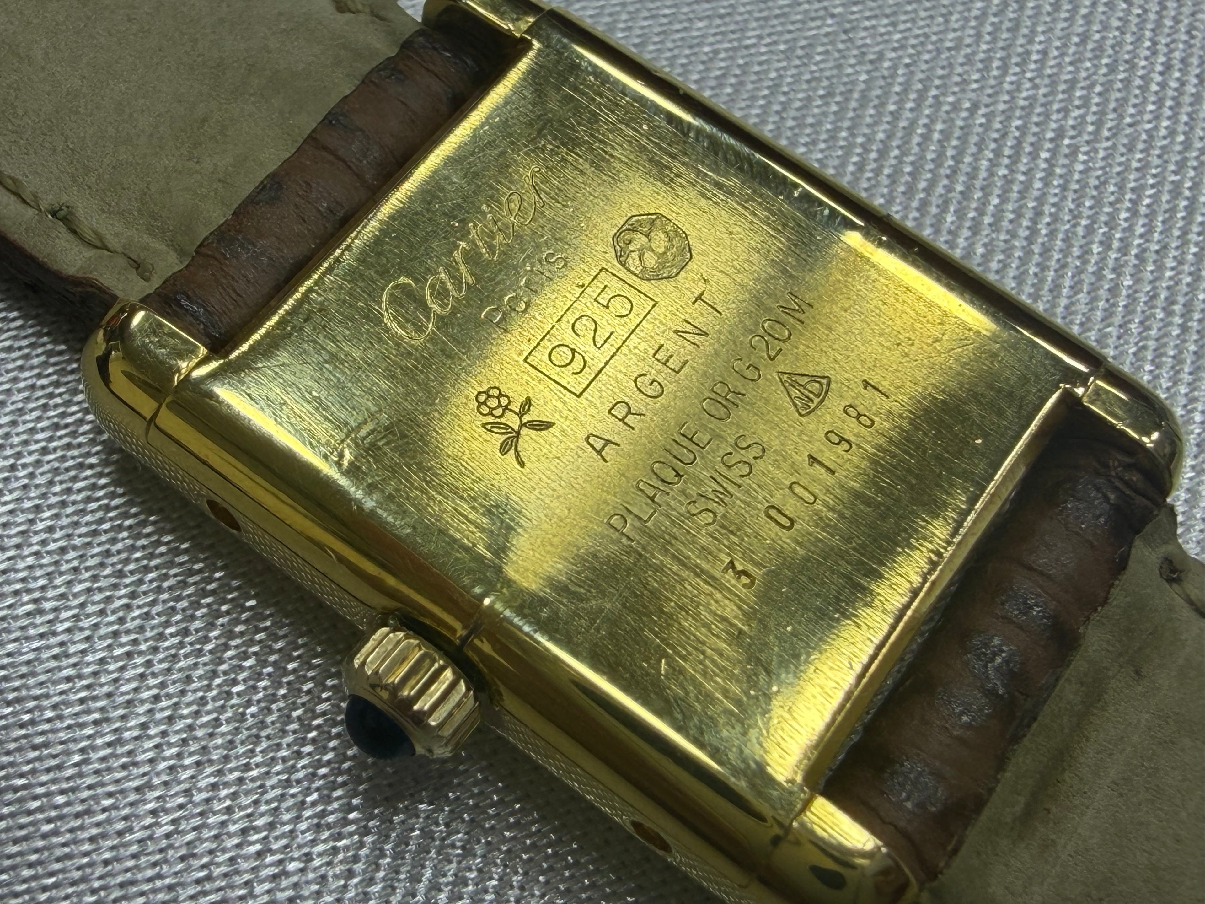 Vintage Must de Cartier Tank Vermeil 925 Silver Gold Plated - Rare Slate & Exploding Roman Dia