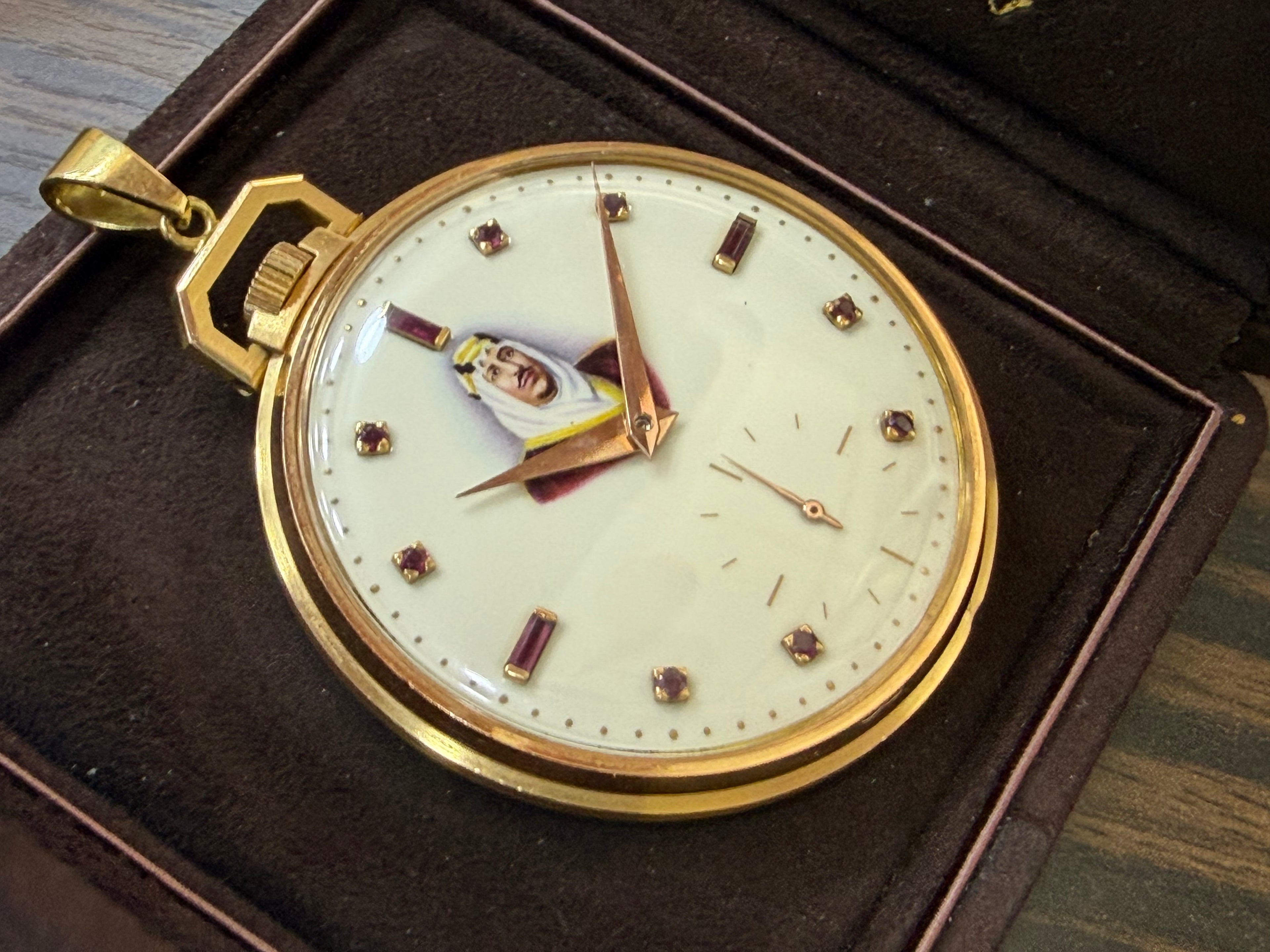 Patek Philippe Vintage 18k Yellow Gold Pocket Watch – Ultra-Rare King Saud Portrait Dial with Ruby Markers
