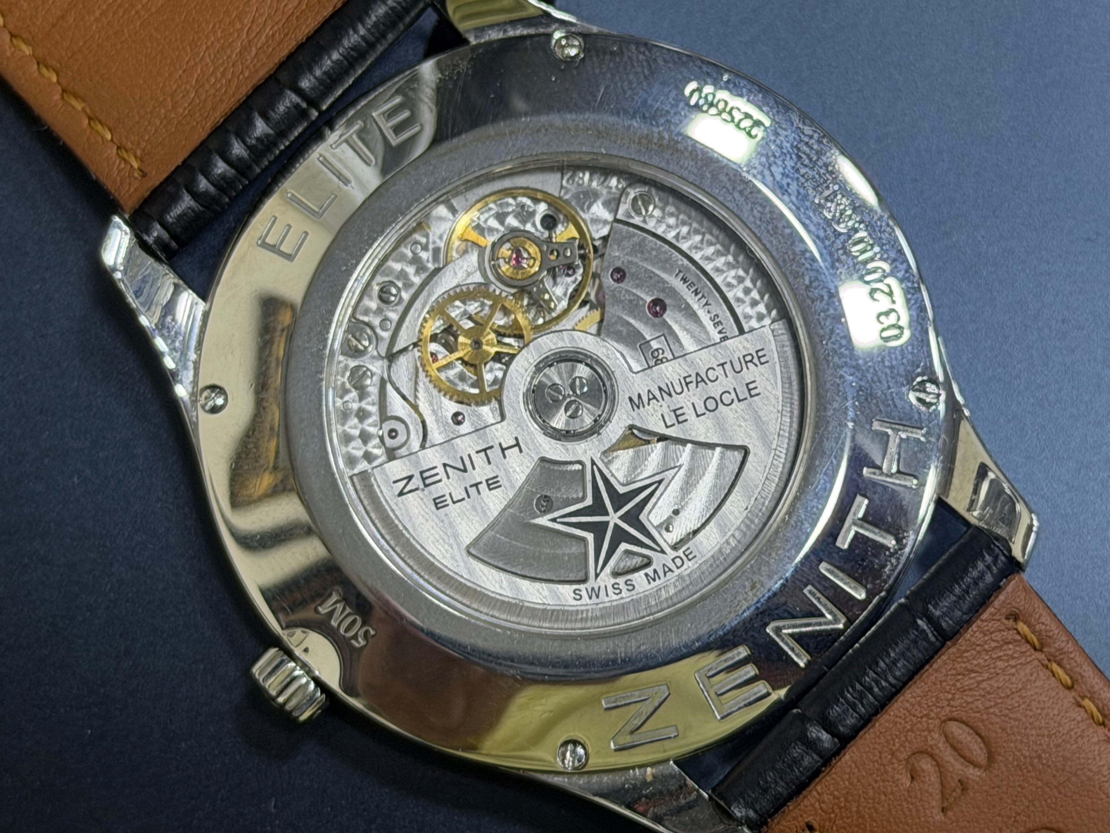 Zenith Elite Automatic Ultra Thin Black Dial Exhibition Caseback - Ref. 03.2010.681