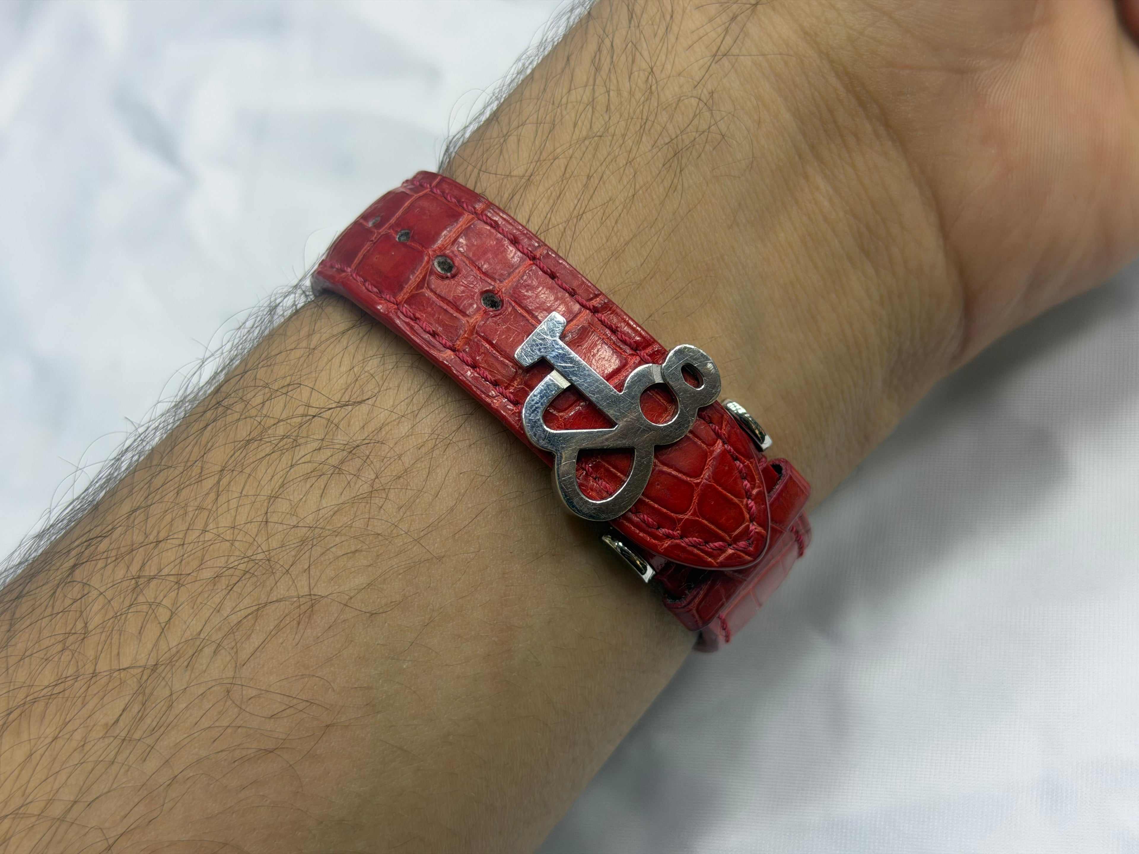 Jacob & Co. Five Time Zones Stainless Steel Full Diamond Pavé Dial & Bezel Red Alligator Strap - Serial N° s4548