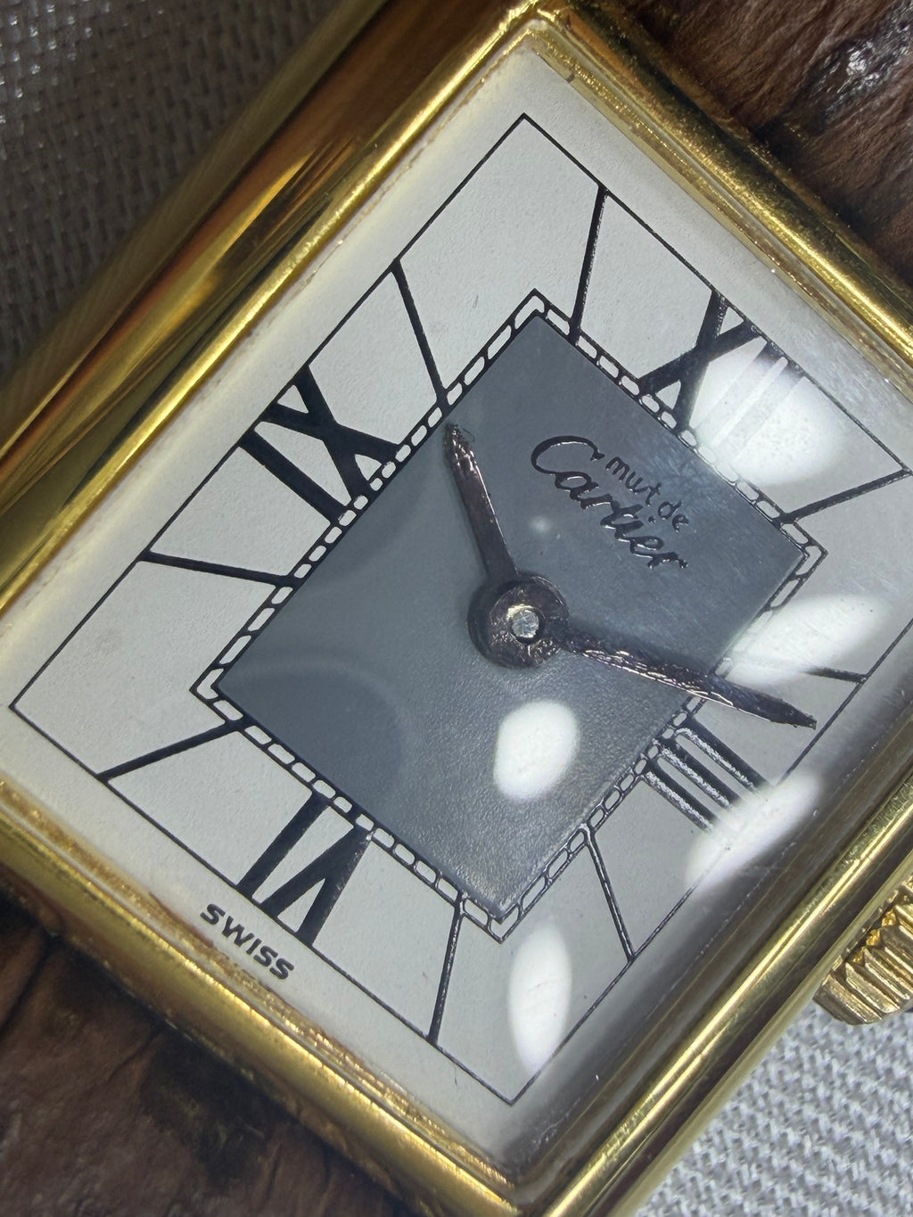 Vintage Must de Cartier Tank Vermeil 925 Silver Gold Plated - Rare Slate & Exploding Roman Dia